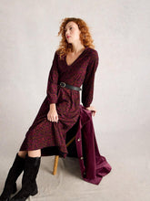 Megan Long Sleeve Jersey Midi Dress in PINK MULTI