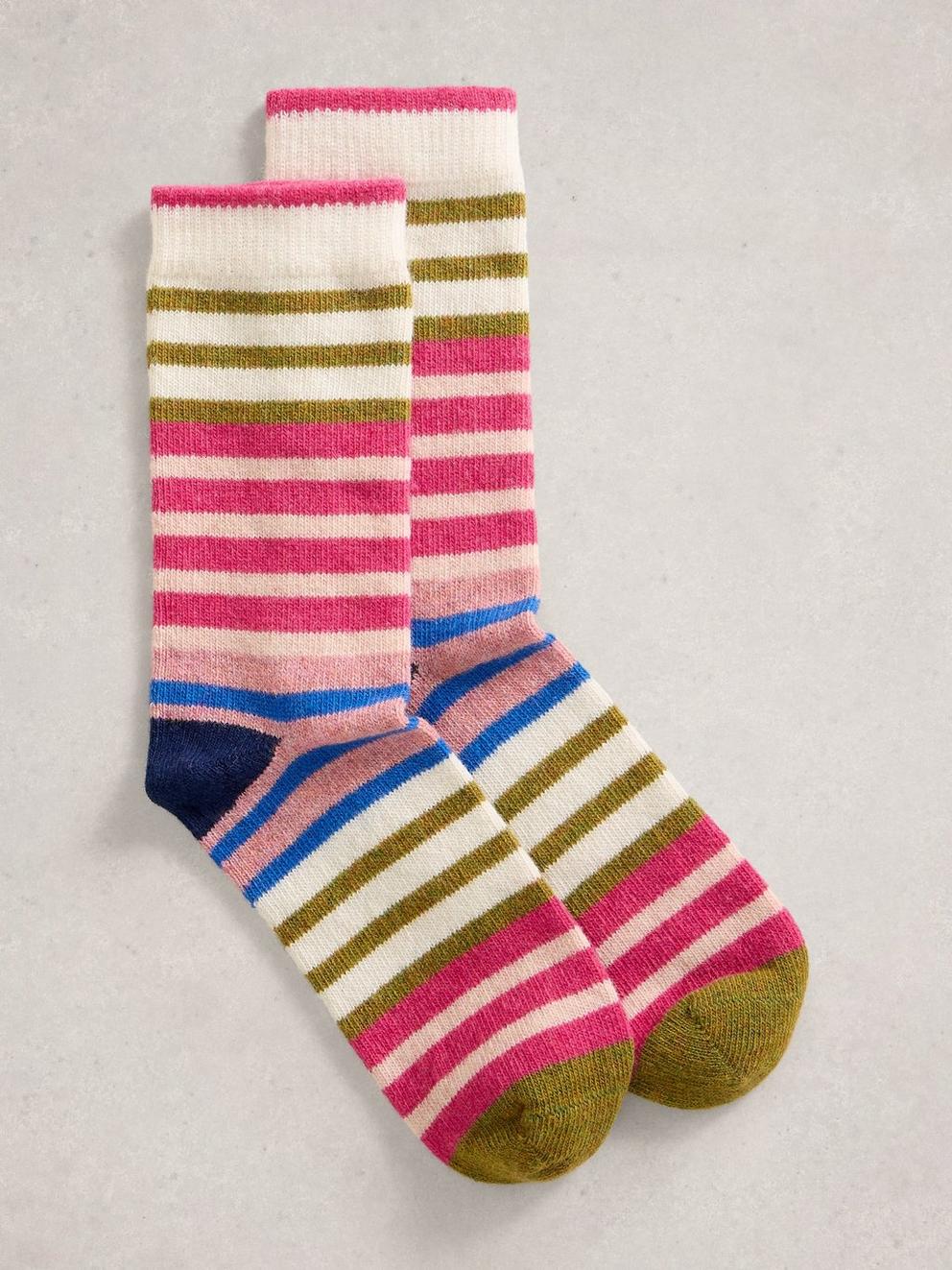 Rainbow Stripe Wool Sock in PINK MULTI