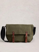 Charlie Canvas Messenger Bag in KHAKI GREEN