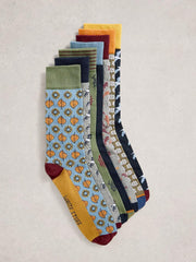 7PK Ankle Socks in NAVY MULTI