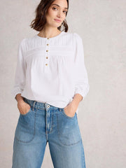 ISLA HALF BUTTON TOP in BRILLIANT WHITE