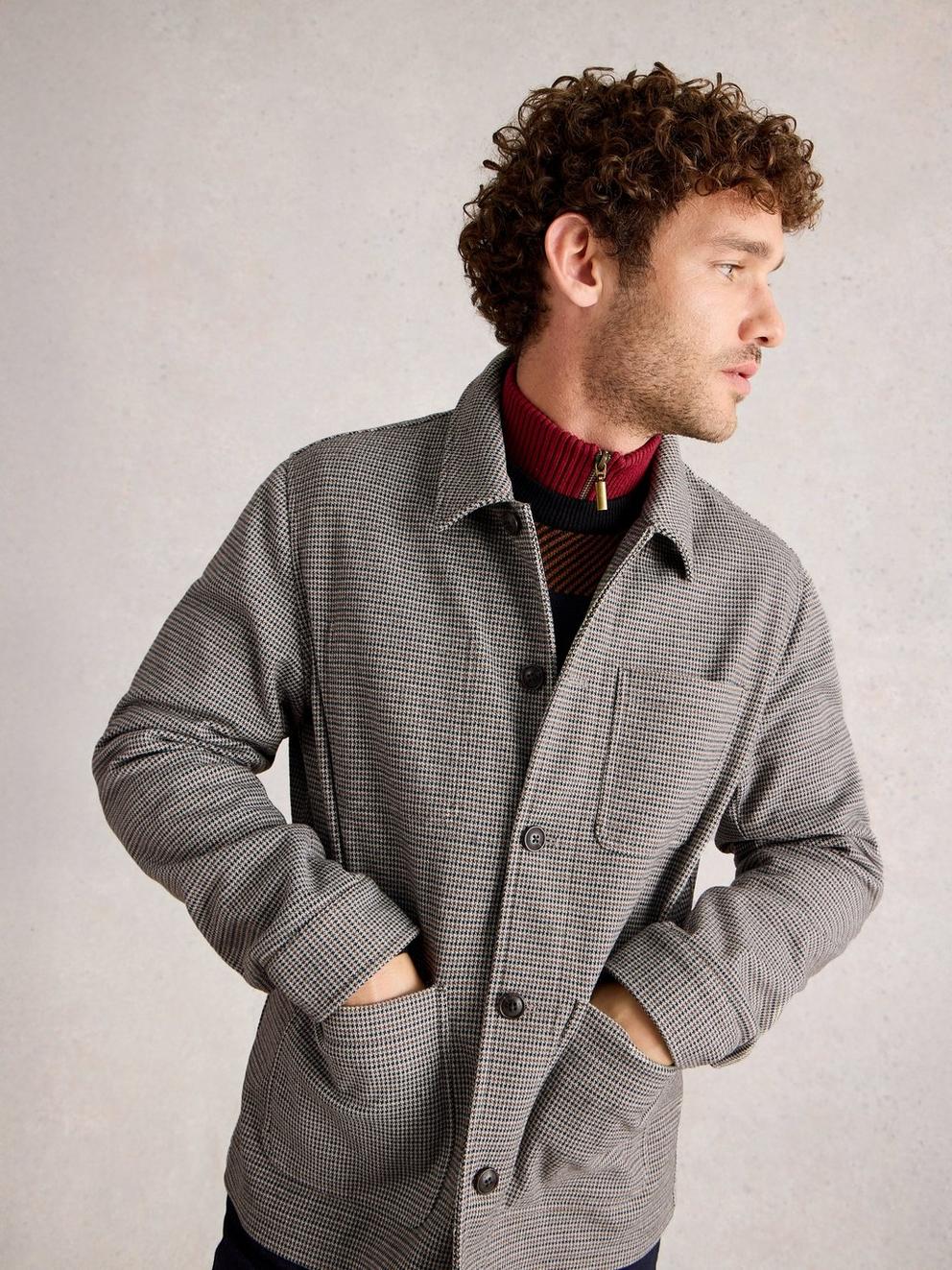 Houndstooth Worker Jacket in GREY MULTI