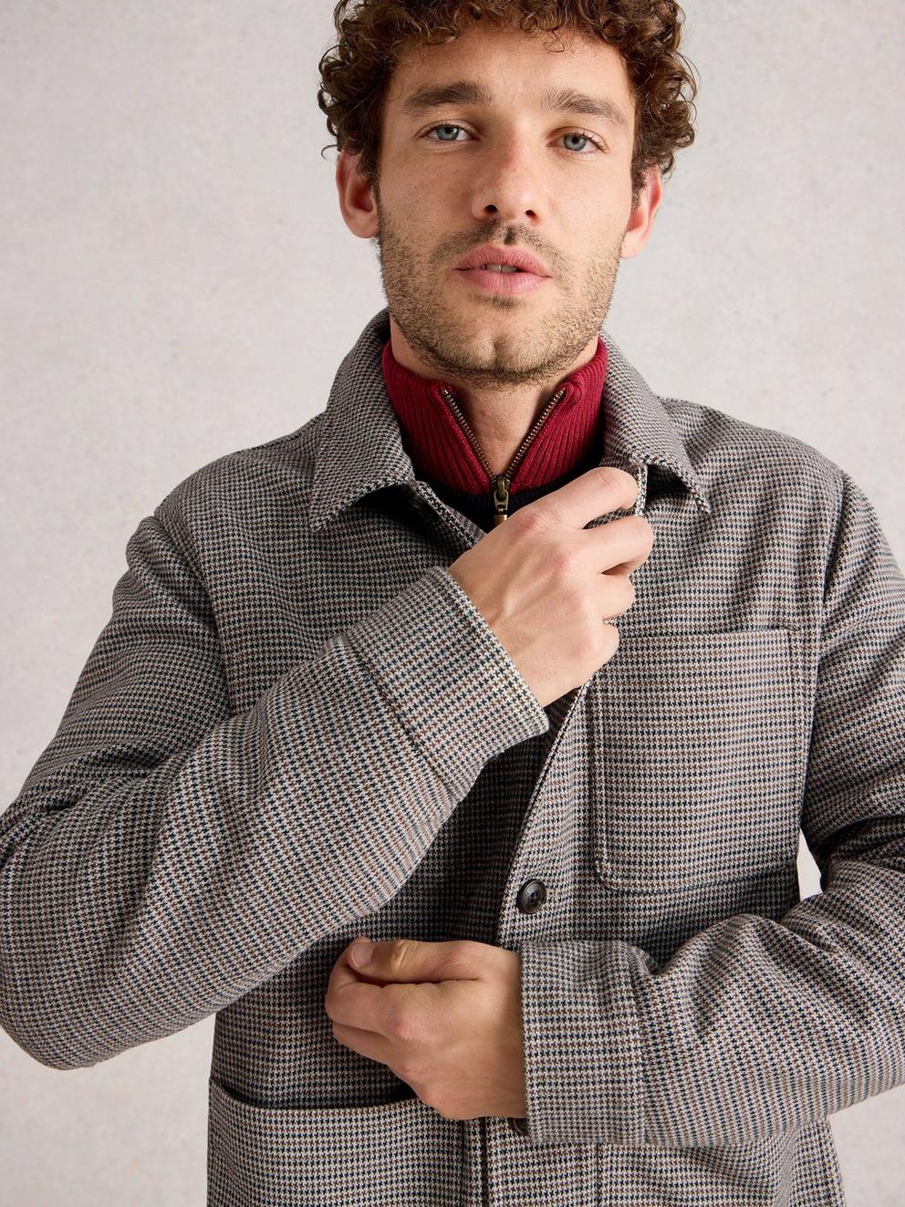 Houndstooth Worker Jacket in GREY MULTI