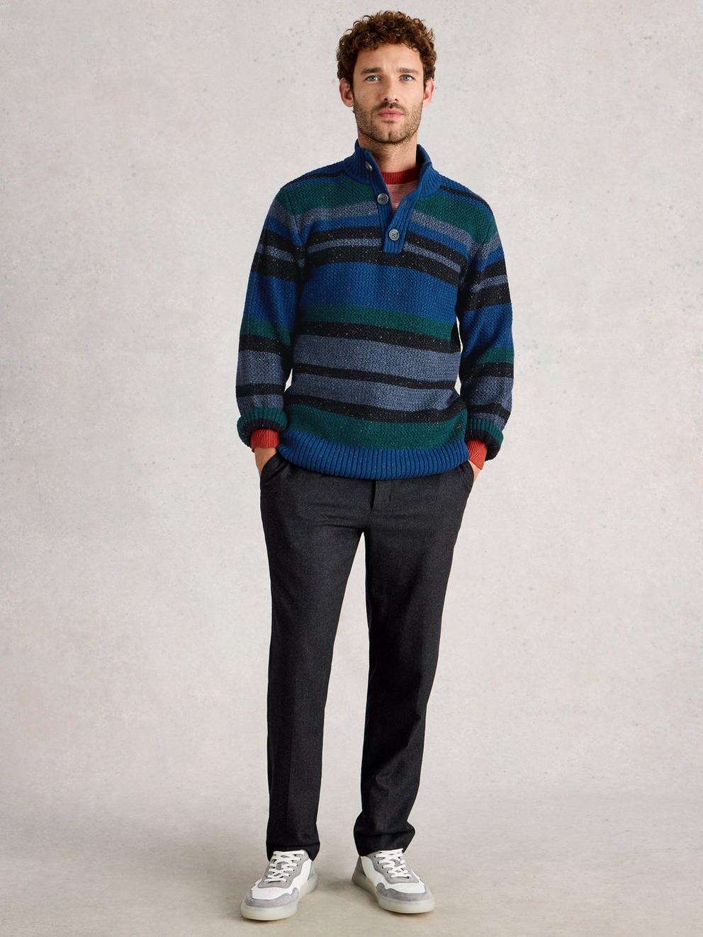 Berkley Button Neck Stripe in BLUE MULTI