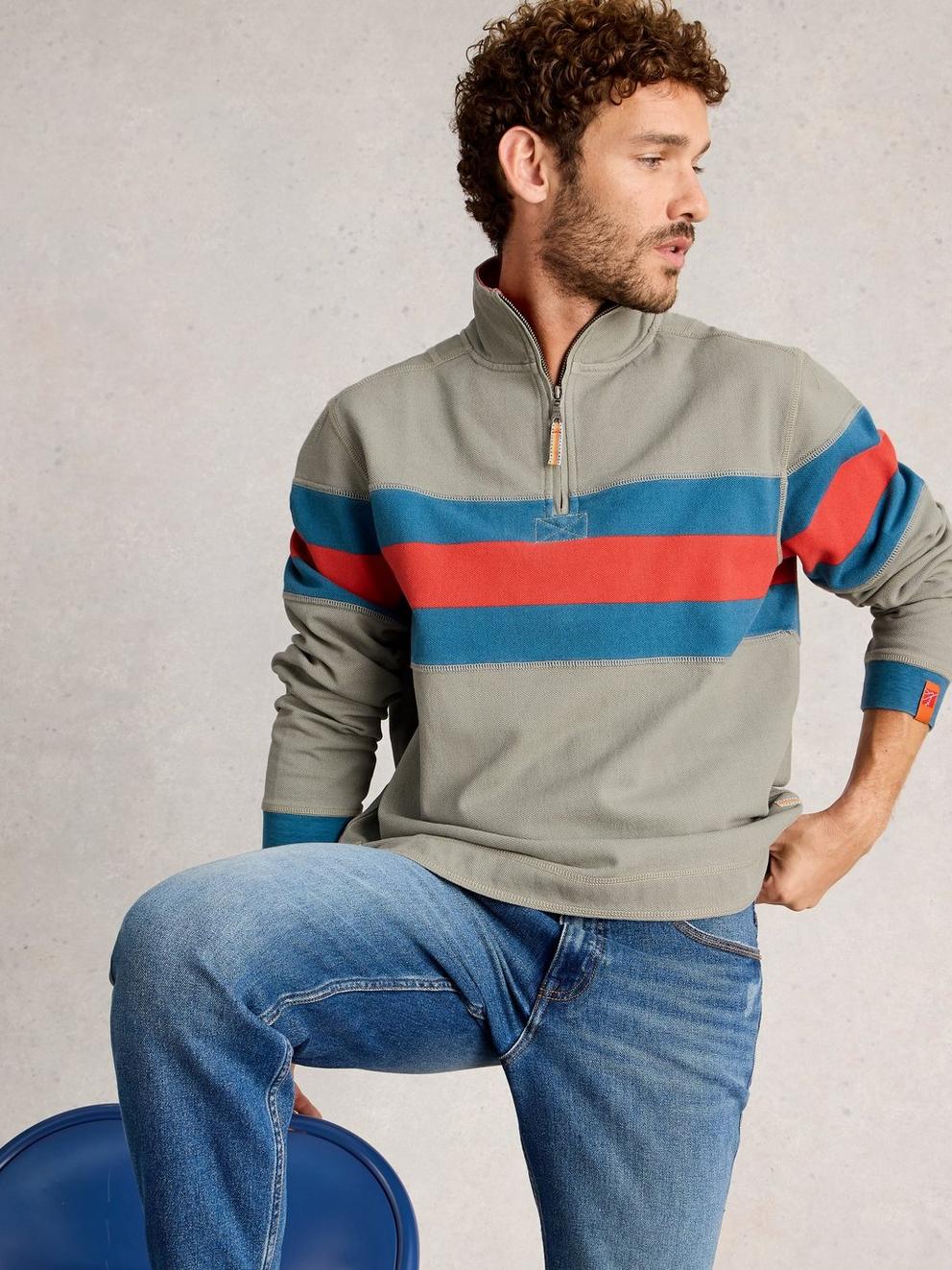 Rewind Half Zip Sweat in GREEN MULTI