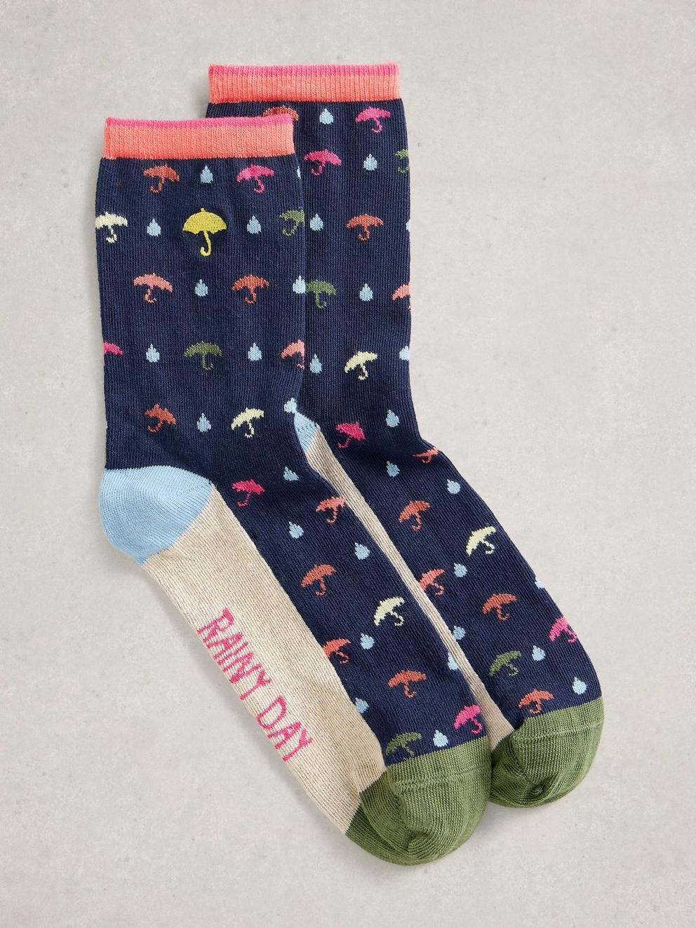 Ankle Embroidered Sock in NAVY MULTI