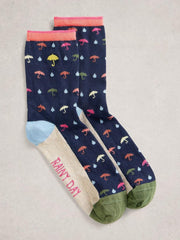 Ankle Embroidered Sock in NAVY MULTI