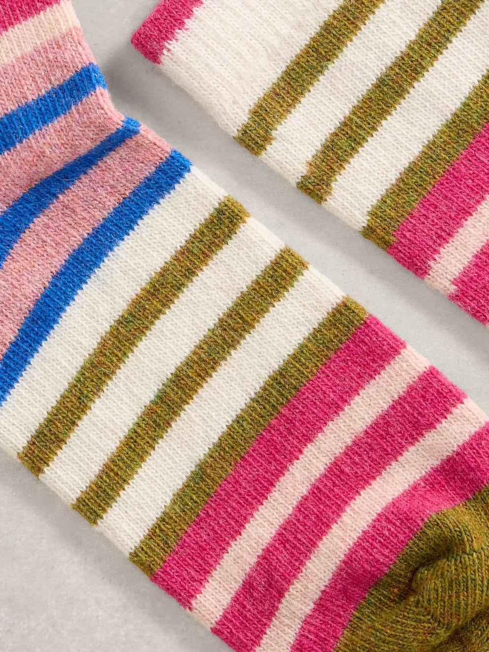 Rainbow Stripe Wool Sock in PINK MULTI