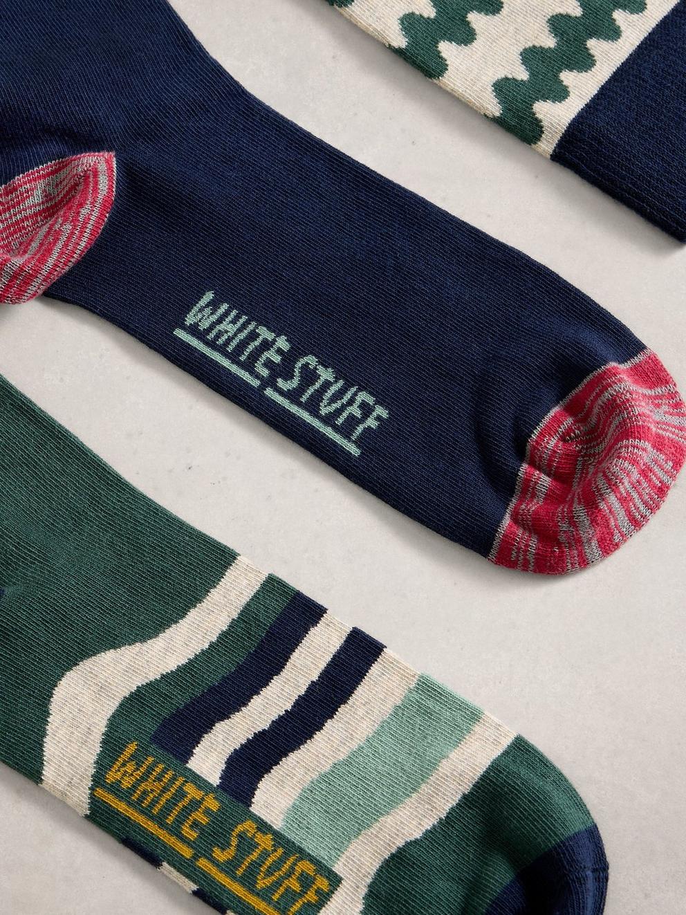 3PK Pattern Ankle Socks in GREEN MULTI