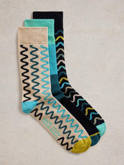 3 Pack Squiggle Socks in GREY MULTI
