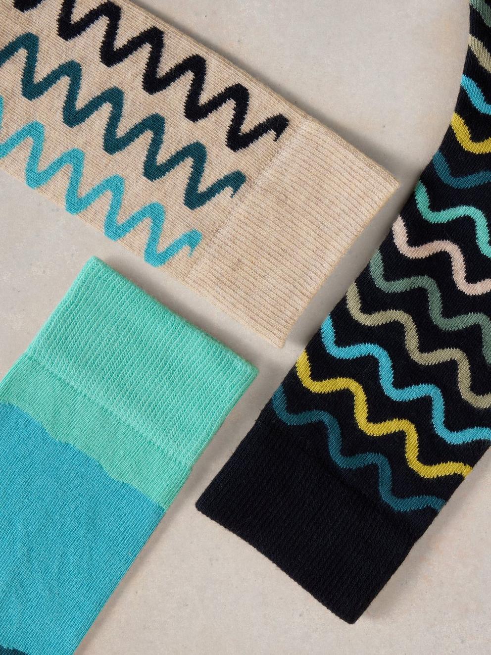 3 Pack Squiggle Socks in GREY MULTI