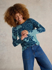 OLIVE PRINTED JUMPER in BLUE MULTI