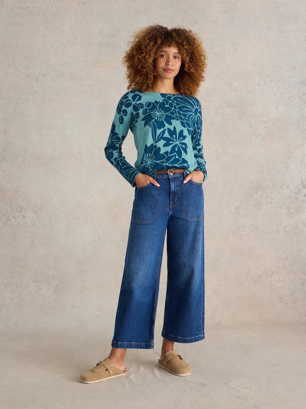 OLIVE PRINTED JUMPER in BLUE MULTI