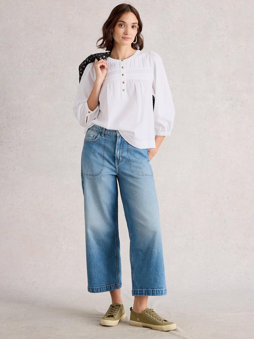 ISLA HALF BUTTON TOP in BRILLIANT WHITE