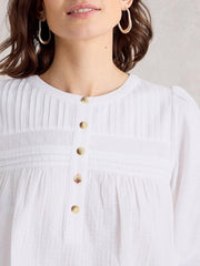 ISLA HALF BUTTON TOP in BRILLIANT WHITE