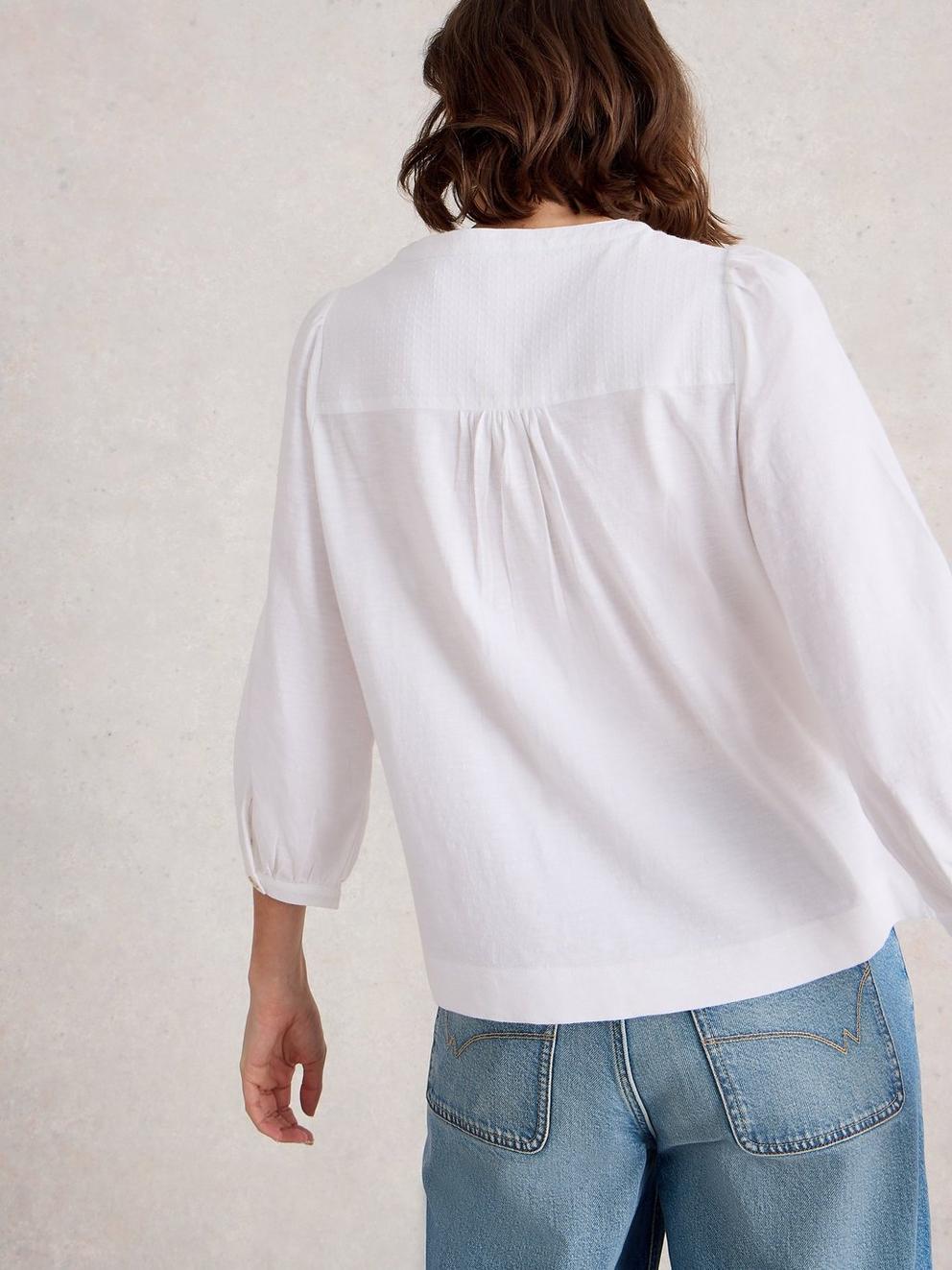 ISLA HALF BUTTON TOP in BRILLIANT WHITE