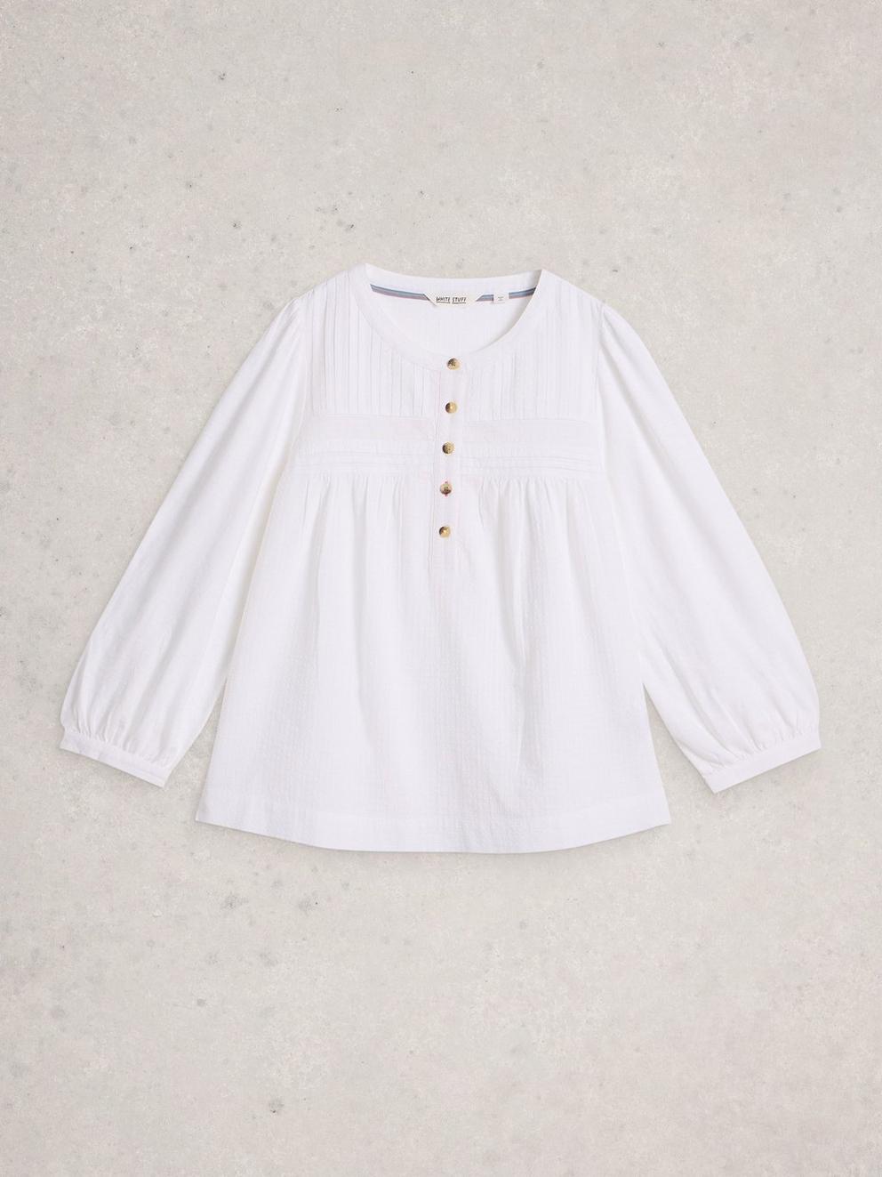 ISLA HALF BUTTON TOP in BRILLIANT WHITE